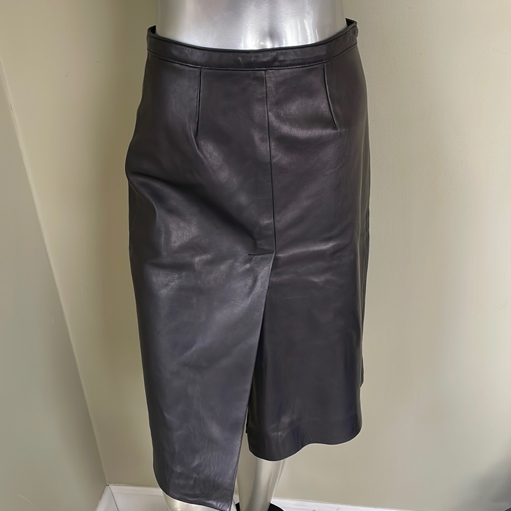 DKNY Genuine Leather Dark Brown Skirt Slit Front And Back Buttery Soft Size 6